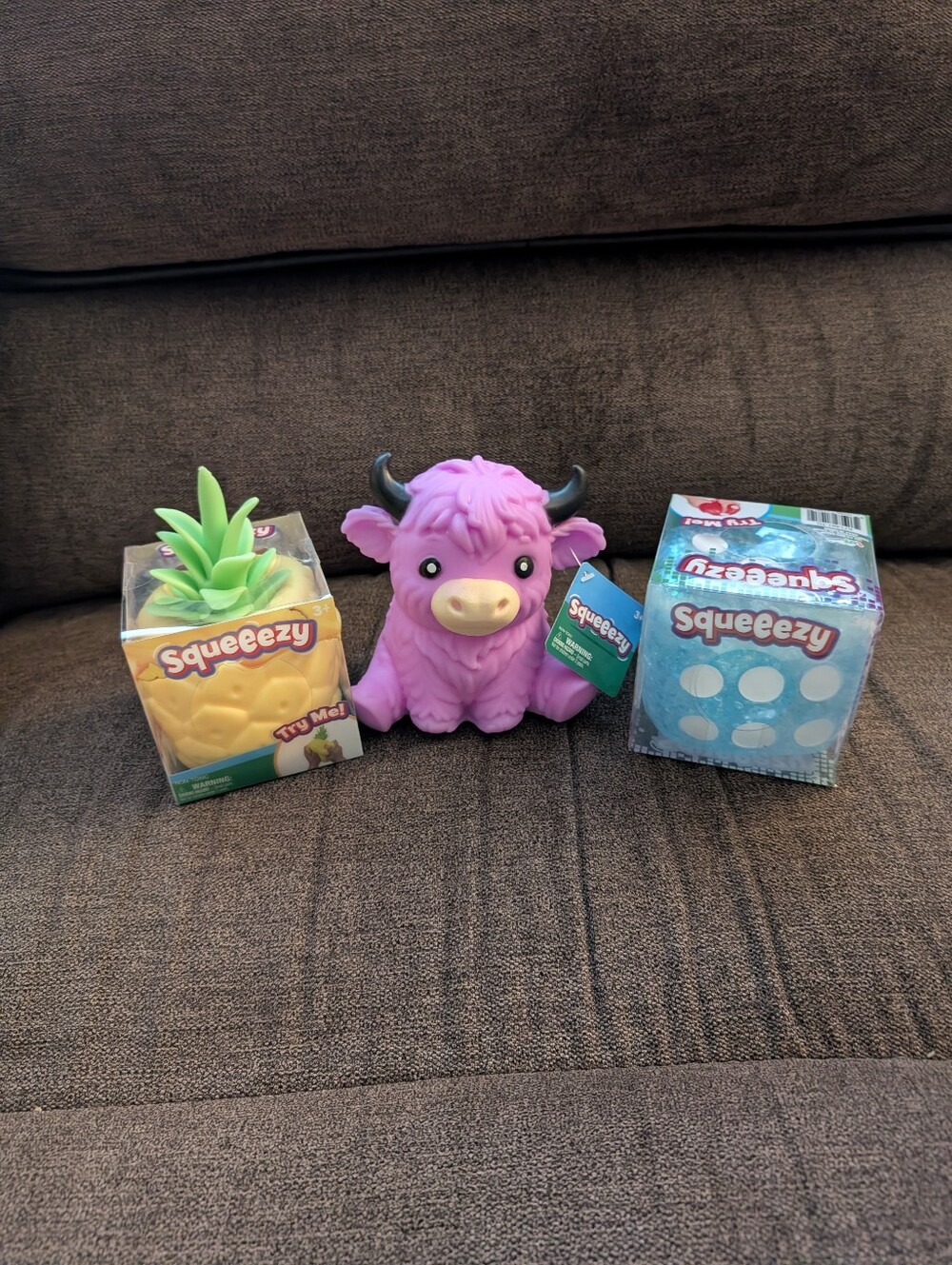 Squeezy Pineapple, Highland Cow And Blue Dice